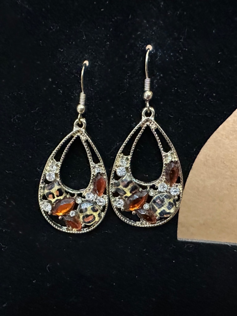 Gold-tone Leopard Print Teardrop Drop Earrings | Statement Earrings